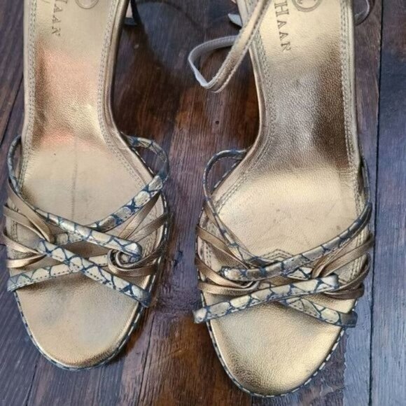 COLE Haan Bronze Black Metallic Strappy High Heels - Picture 12 of 12